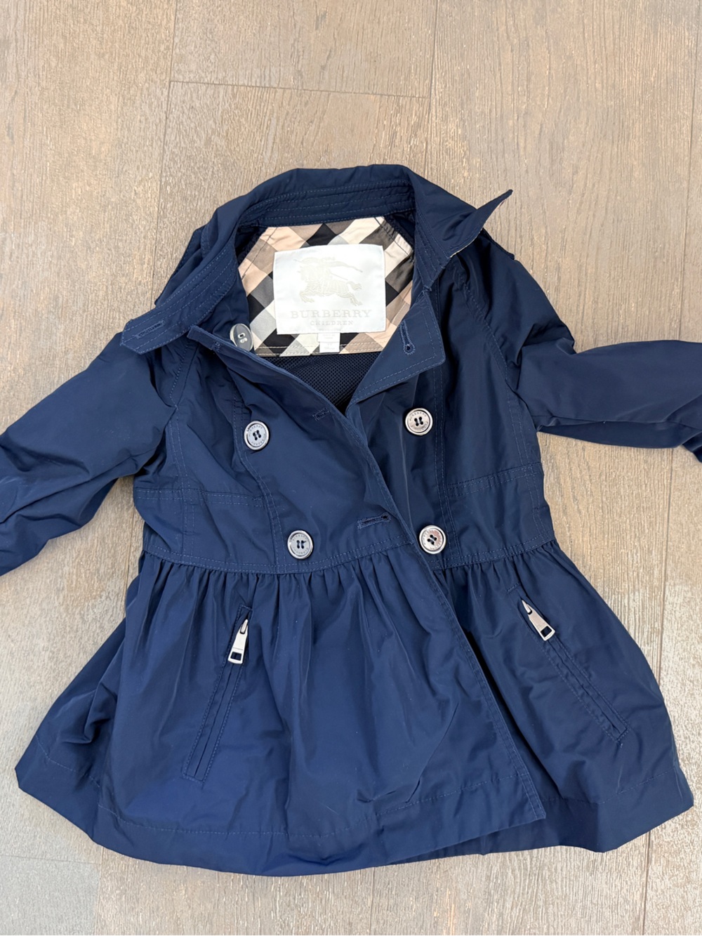 Burberry Navy Double-Breasted Hooded Girls' Jacket (NWOT)